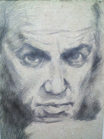 费德里科·费里尼的写真-本人初稿，铅笔，望尽...